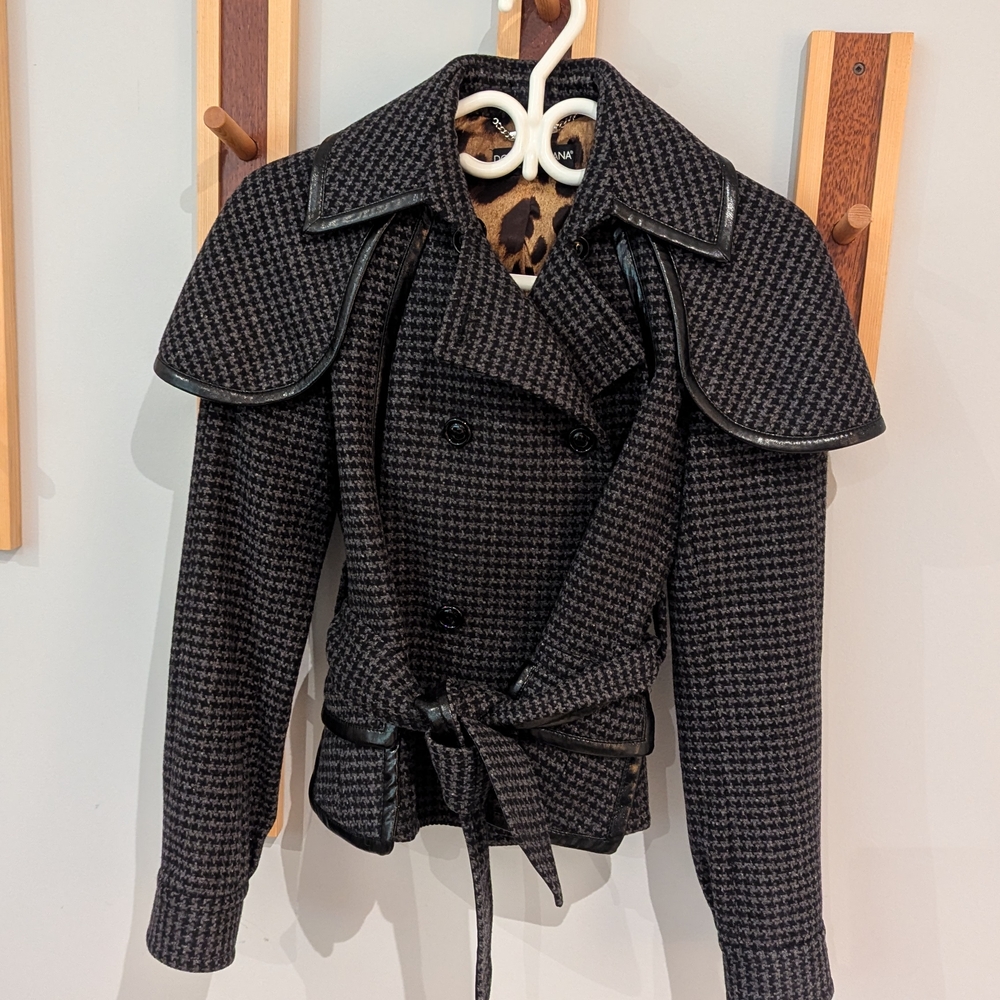 Dolce & Gabbana Black Houndstooth Pea Coat